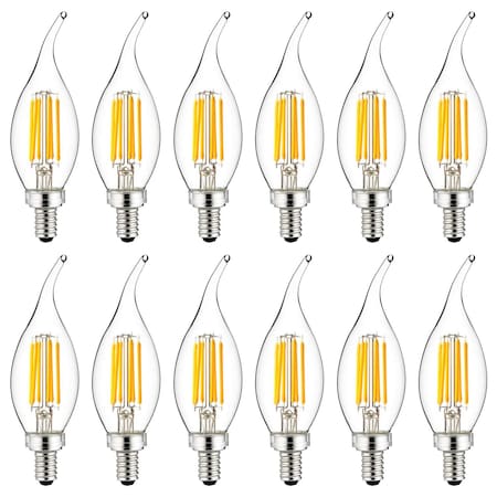 Sunlite LED Flame Tip 5W 60W Equiv E12 Base Clear Dimmable 2700K Filament Chandelier Light Bulb, 12PK 41352-NS